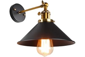 COMELY Applique Vintage Industriale, Lampada da Parete Vintage Interno, Retro Lampada da Muro in Metallo Regolabile 180 ° Lampada E27 per Soggiorno Cucina Ristorante Bar Caffè Corridoio, Nero