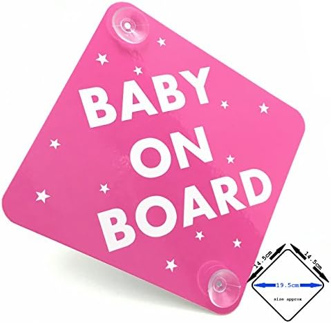 BABY ON BOARD car sign with suction cups (gloss Pink / White)
