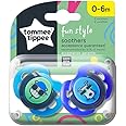 Tommee Tippee Fun Style Soothers, Symmetrical Orthodontic Design, BPA-Free Silicone, 0-6m, Pack of 2 Dummies, Colours May Var