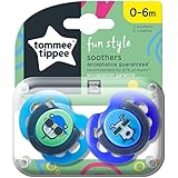 Tommee Tippee Fun Style Soothers, Symmetrical Orthodontic Design, BPA-Free Silicone, 0-6m, Pack of 2 Dummies, Colours May Var
