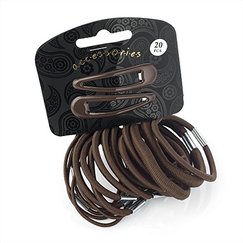 Hair Accesories Set Girls Hair Elastics 20Pc Bendies Bobbles Clips Slides Ponios Brown
