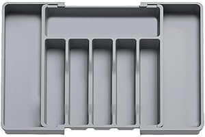 feyiubmen Portaposate espandibile per cassetti Cutler Cucina, portaposate regolabile, posate spoon forchette coltello in plastica grigia, stile minimalista