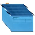 Srvnpioy A4 Suspension Files with Tabs and Card Inserts for Filing Cabinets (Pack of 12, Blue) Polypropylene A4 Hanging Filing Storage Folders for Office Home School