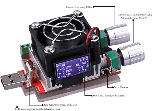 Yeeco 35W USB-Batterie laden Tester Board DC 3-21V 3A Einstellbare Konstantstrom Strom-Entlade-Widerstand für Spannung Strom-Monitor, Mobiles Ladegerät Tester, Entladezeit Aging - 5