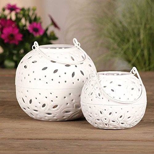 Windlicht weiss Laterne Shabby Gartenlaterne rund Teelicht Kugel PILVI 2 Grössen (2er-Set: Gr.S+Gr.L) - 4