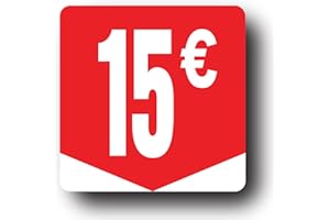 Affichesstore 30271 - Rouleau de 500 Étiquettes Autocollantes 15€ - Format Carré 35x35mm - Brillantes - Adhésives - Stickers Prix Ronds Euros