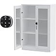 MAHMAYI OFFICE FURNITURE Carre 120 Medium Height Cabinet with Digital Lock Stylish Storage Solution for Home and Office Organization with 2 Shelves, Glass Door - White