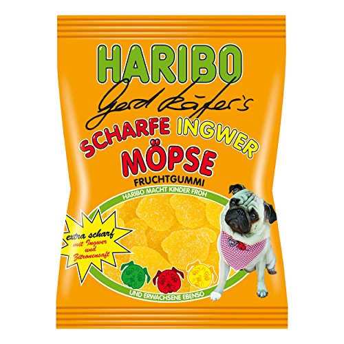 Haribo Gerd Käfer's Möpse Ingwer-Scharf, Gummibärchen, Weingummi, Fruchtgummi, Im Beutel, Tüte, 150 g