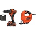 BLACK+DECKER 18 V Cordless 2-Gear Combi Hammer Drill Power Tool with Kitbox, 1.5 Ah Lithium-Ion, BCD700S1K-GB, Orange & Black + Decker KS501-GB 400 W Compact Jigsaw with Blade