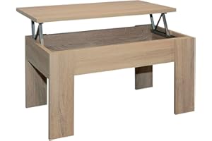 Acomoda Textil – Mesa de Centro Elevable para Almacenamiento de Madera. Mesita Amplia y Cómoda para Salón y Comedor 46x90x50 cm. (Cambria G)