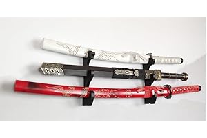 DELUFU Supporto per spada da parete con gancio per Katana, regolabile, per Katana, Wakizashi, Tanto Genji, scaffale per armi da spada (3 livelli), nero