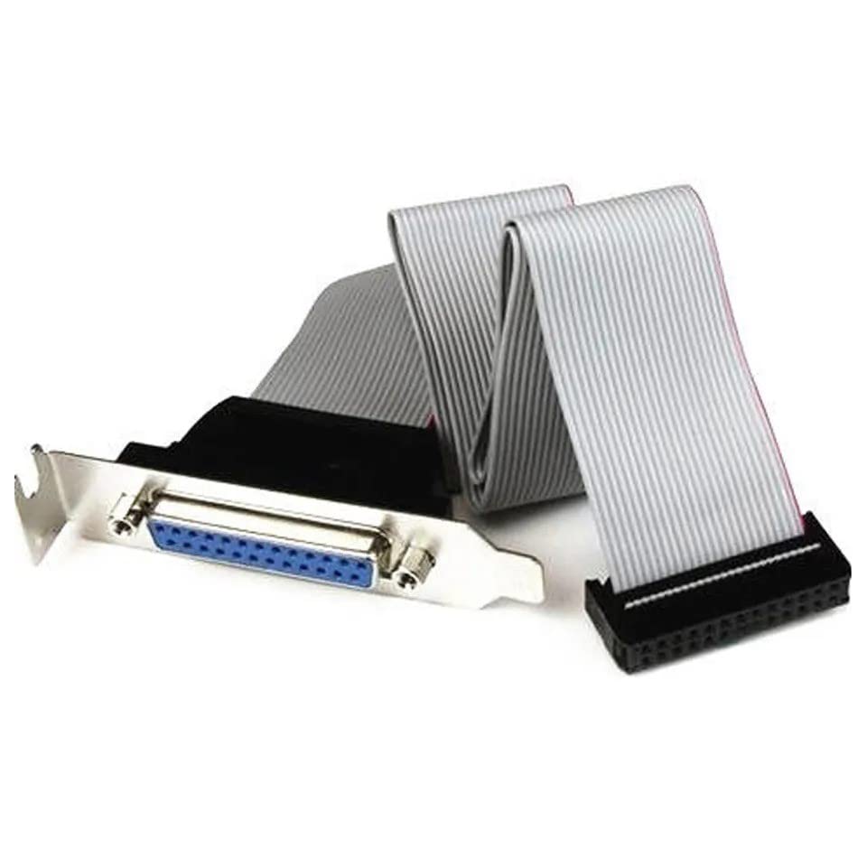 XIKKART DB25 Connector with Bracket to IDC 26 Pin Ribbon Cable, Motherboard Slot Plate Parallel Panel DB-25 Female to 26 Pin IDC Socket Flat Cable