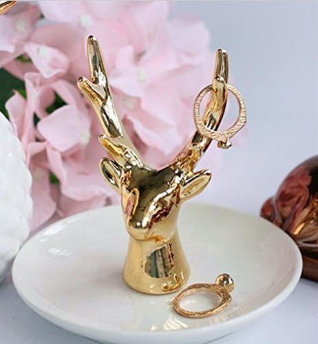 URChic Golden Elegant Ceramic Deer Head Jewelry White Plate Necklace Earrings Rings Stand Display Organizer Holder Dish Gifts Home Ornaments Wedding Decoration Ashtray
