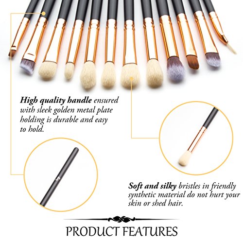 Qivange Augenpinsel Set Makeup Bürsten set mit Beutel(12pcs Rose Gold) - 2