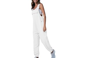 OVARA Peto casual para mujer, tirantes ajustables, overol liso de verano para mujer, overol de trabajo con bolsillos, sin mangas, pierna cónica, pantalones largos