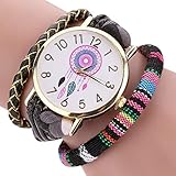 YEARNLY Damen Armbanduhr Einfach Mesh PU-Leder Traumfänger Casual Analoge Quarz Uhr Silber Farbe Mädchen Uhr
