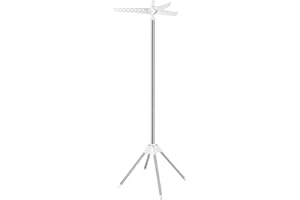 SONGMICS Clothes Airer, Clothes Drying Rack with 3 Rotatable Arms for Hangers, 4-Leg Indoor Folding Laundry Rack, Stainless Steel, for 27 Pieces of Clothes, 151.5 cm High, White and Silver LLR510W01