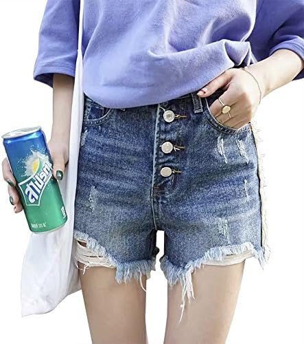 LiuJianQin Jeans ZXQZ Jeans Shorts Female Washed High-waist Denim Shorts Torn Edge Denim Shorts Women's jeans (Size : L)