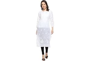 Ada Women's Hand Embroidered Traditional Indian Chikankari Pure Cotton Blue Kurta/Kurti A133664