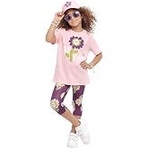 Kız &Ccedil;ocuk Takım &Ccedil;i&ccedil;ekli T-shirt Tayt İlkbahar Yaz 3-10 Yaş