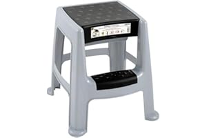 Escabeau avec coffre de rangement - gris et noir