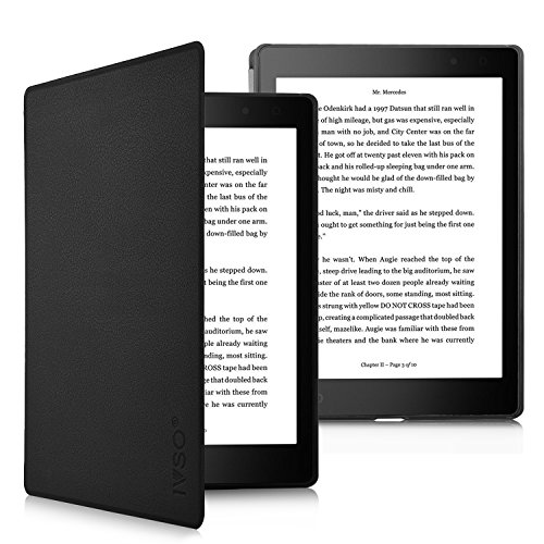 Kobo Aura One Hülle, IVSO Ultra Schlank Superleicht Ständer Slim Leder zubehör Schutzhülle für Kobo Aura One perfekt geeignet, Schwarz