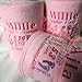 PERSONALISED PINK BLANKET WITH HOT PINK AND PURPLE EMBROIDERY. SPECIAL KEEPSAKE BABYGIFT