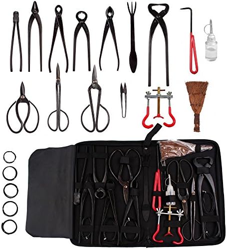 SLOJP 14pcs Bonsai Tools Carbon Steel Versatile Gardening Plant Scissors Cutter Equipment &amp; Case Kit