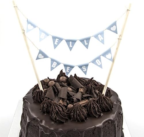 Cake topper double row cake bunting - DIY make your own birthday cake bunting kit with personalised alphabet and number stickers - 24 blue vinyl flags