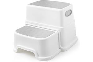 LYCN Two Step Stool for Kids with Handle, 3 in 1 Anti-Slip Potty Stool for Kids Toilet Potty Training, Plastic Toilet Stool, Safety Sturdy Bottom for Bathroom, Kitchen, Toilet (Grey)
