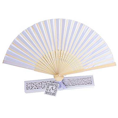 20pcs Abanico Plegable de Mano Tela Regalo Recuerdo Detalle para Invitados de Boda Fiesta o Baile Arte Madera con Caja Papel para Guardar (Blanco)