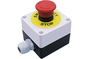 mxuteuk 2NC 22mm Interruttore a pulsante di arresto di emergenza a fungo rosso AC 660V 10A Switch Station Box HB2-ES544-BOX-W