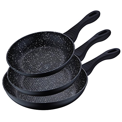 Preisvergleich Produktbild Renberg Pfannenset Pfanne Bratpfanne Induktion Set Marmorbeschichtung schwarz