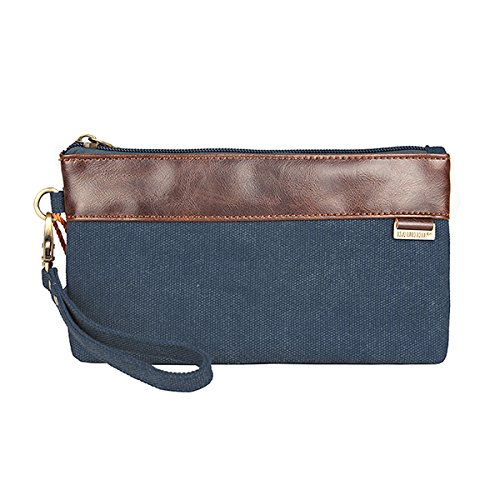 Preisvergleich Produktbild Leinwand Nähen Herren Damen Leder Geldbörse Handtasche KAUKKO Blau