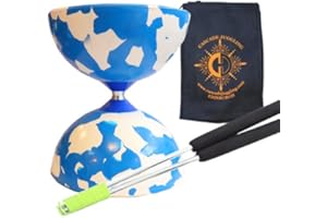 JUGGLE DREAM Blue & White Jester Diabolo with Aluminium 'Metal' Sticks and Carry Bag - Rubber Diablo Set