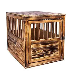 Wood Dog Crate Furniture Kennel for Medium Dogs 36 inch End Table Indoor Dog House Torched Farmhouse Style (Torched H)