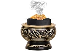 Aro Vatika Brass Burner Used for Burning Incense/Charcoal/Sambrani Dhoop/with Wooden Coaster to Hold The Burner (Black)