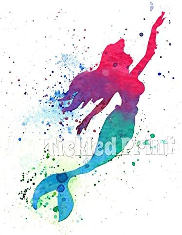 Art Print Ariel #1 Disney Princess Pink &amp; Blue Little Mermaid Nursery Bedroom Wall Personalised Christmas Xmas Birthday Gift 8x10 / A4 / 10x12 / 12x16 / A3 / 16x20 / A2 / 24x30