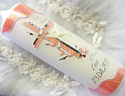 Taufkerze Kommunionkerze Junge Mädchen 250/70 mm T-44 inkl. Beschriftung