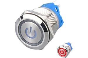Powice Przycisk 22 mm, wodoszczelny, chwilowy przełącznik z czerwonym światłem LED Power Logo, przełącznik przyciskowy 3 A/12-24/220 V do samochodu, systemu zapłonu, dzwonka do drzwi lub zamiennika