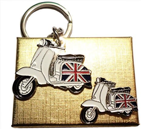 GB Union Flag Side Cover Scooter Badge & Keyring MOD Metal Enamel Set