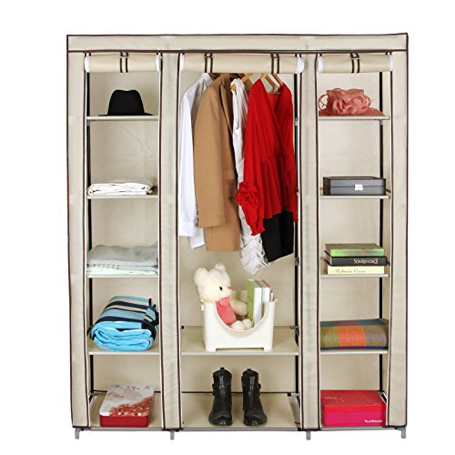 Songmics XXL 175 x 150 x 45 cm Kleiderschrank Faltschrank Drei hochrollbare Türen Campingschrank Beige LSF03M - 3