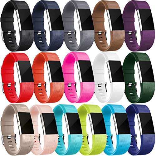 HUMENN Compatible con Fitbit Charge 2 Correa, TPU Soft Silicona Deportes Recambio de Pulseras Ajustable Accesorios para Fitbit Charge 2 Large 16Pack