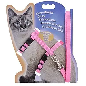 RvPaws Cat Harness Leash Nylon Set for Cat Rabbit Kitten and Small Pet Nylon Harness Strap Collar /Cat Training Leash Lead Cat Rabbit Kitten and Small Pet Nylon Harness Strap Collar (Pink, Nylon)