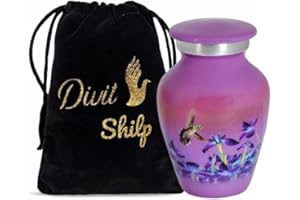 Pequeña urna de cremación de Recuerdo Divit Shilp con Estuche de Terciopelo | Elige Entre Colores únicos | Encantadora Mini Prenda metálica para Cenizas humanas. (Keepsake, Hummingbird Purple)