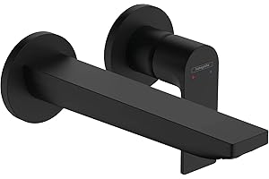 Hansgrohe 72568670 lavabo encastré Rebris E, Montage Mural avec bonde Non verrouillable, Robinet de Salle de Bain, économie d'eau, Noir Mat Mitigeur monocommande