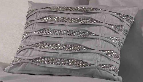 Crystal Diamante Filled New Oblong Cushion Boudoir Pleated Modern, 30 x 40cm, Polyester, Silver, 39.5x29.5x7.5 cm
