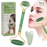 Jade roller Massager,Gua Sha Scraping,giada naturale del viso e collo del Massager del rullo,Face Slimmer strumento di bellezza terapia roller 2PCS