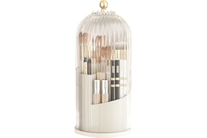 DECHOGA Organizer na kosmetyki do makijażu, obracany o 360°, uchwyt na pędzle do przechowywania pędzli z pyłoszczelną pokrywką, uchwyt na pędzle do makijażu, organizer na pędzle do makijażu, etui