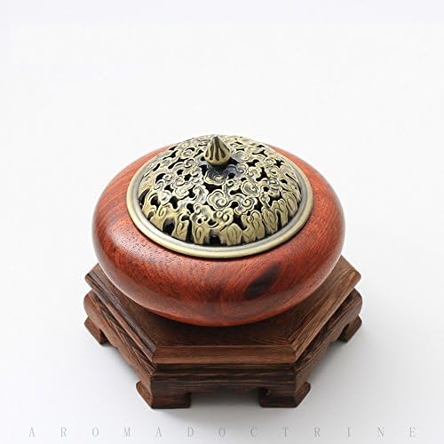 Yoga incense burner,Retro wooden incense stick holder decorated censer for use with cone incense ash catcher tray bowl-C D4.2*H3.1inch(10.8*8cm)